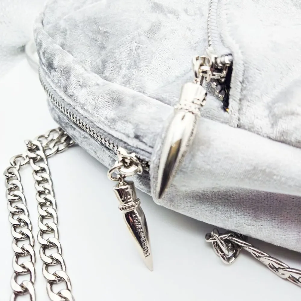 Laurel DeWitt Silver Crushed Velvet Mini Backpack - Goth/Y2K